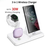 30W 3 in 1 Wireless Charger Stand For Samsung S24 S23 S22 S21 Galaxy Watch 5 Pro Buds Type C Fast Ch