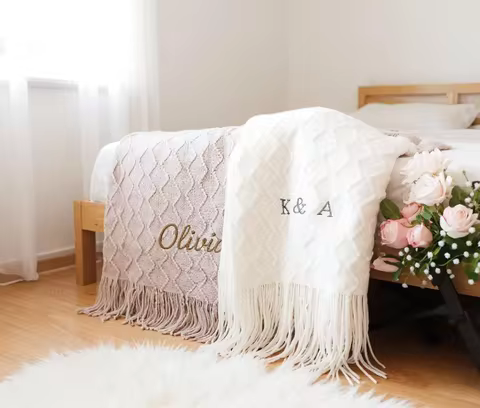 Personalized Sherpa Fleece Blanket, 50”x 60” Large Size Soft Textured Home Decor, Wedding Gift House