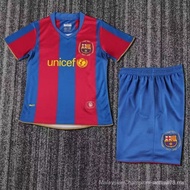 [Kids SSS+]Barcelona Home Messi No. 19 Ronaldinho 10 Short Sleeve Soccer Uniforms, Kids Set, Retro S