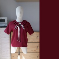 B25 เสื้อเเขนสั้น คอปกระบาย อัดจีบ แพตเทิร์นน่ารักมาก ใส่ทำงาน ใส่เที่ยวได้ easter egg