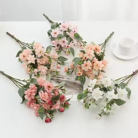 5 Heads Artificial Roses Flowers Plastic Elegant Silk Rose Bouquet Real Touch Handmade Fake Plants O