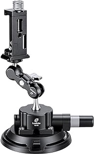 LEOFOTO SC-02 + PC-90II + Versa Arm Kit / 100mm Pump Suction Cup, Phone Clamp and Versa Arm/ 1/4" Screw, Pump Active Camera Mounting Base, Glass/Car Sucker for Camera/Max Load: 88lb (40kg)