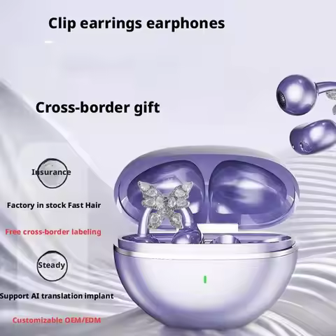 Wireless Bluetooth Earphone Clip Set Butterfly Knot Call Earrings Reduction Noise Rotating Accessori