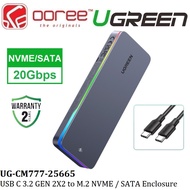 UGREEN CM777 USB-C 3.2 GEN 2X2 TO M.2 NVME / SATA SSD ENCLOSURE/ 20GBPS HIGH-SPEED DATA TRANSFER / R