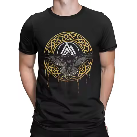 Viking Raven Valhalla Norse Mythology Nordic Vintage t shirt for men odin Pure Cotton Short Sleeve T