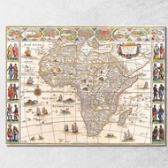 Painting Ancient Map Of Africa With Illustrations Of Ships And Local Populations map5 Print On Fabri