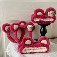 🇲🇾Comfortable Plush Pink Bear Facial Head Wrap Cute Furry Face Wash Hairband Facial Head Wrap Headba