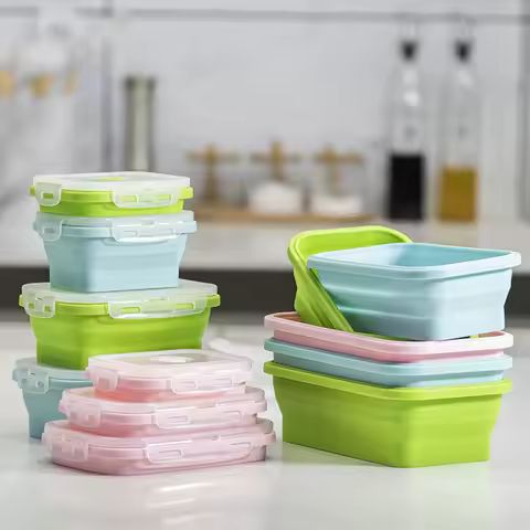 3 Sizes Collapsible Silicone Food Container Portable Bento Containers Lunch Box Microware Home Kitch
