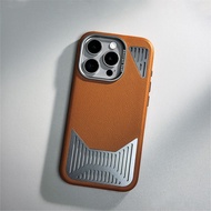 Sanptoch For Magsafe Luxury Alloy Leather Cooling Phone Case For iPhone 15 / 14 / 13 / 12 Pro Max he