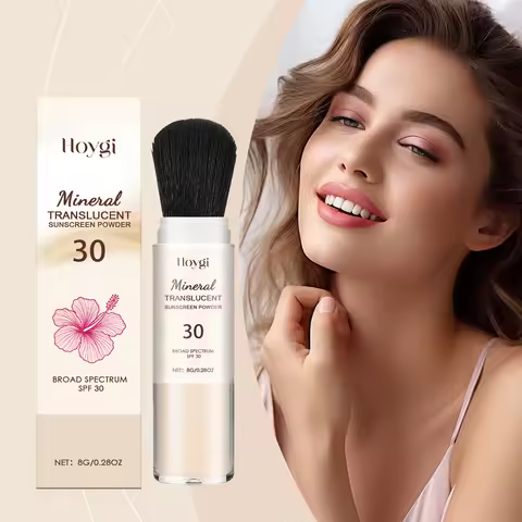 SPF30 Translucent Mineral Sunscreen Powder With Brush Oil Control Portable Face Setting Makeup Powde