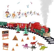 Electric Train Set for Boys Girls, Christmas Train Set with Real Smoke, Sounds &amp; Lights, Classic Toy Train with Steam Locomotive Engine, 3 Train Cars and 10 Tracks