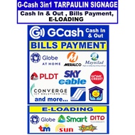 MCV GCash In & Out Bills Payment E-Loading 3 in 1 Tarpaulin Signage Size 18x24 inches