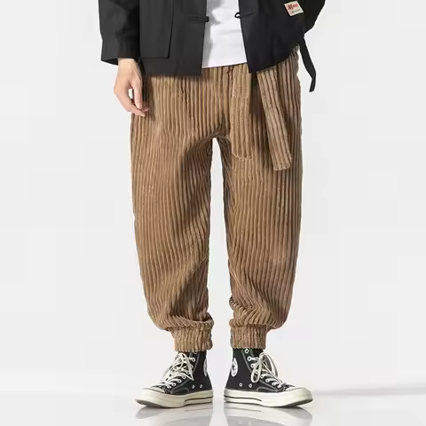 Winter Corduroy Harajuku Style Men Harem Pants Fashion Thickened Harem Sweatpants Women's Warm Casua