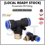 PB Pneumatic Tee Fitting with Thread and Quick Connect for Air Water Oil