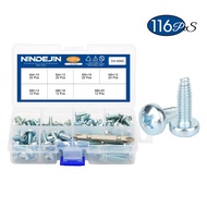 NINDEJIN 116pcs Cross recessed Pan head Triangular tooth thread lock screw set m4 m5 m6 self-tapping
