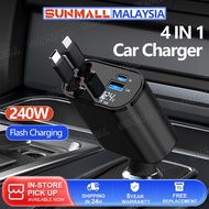 Car Charger Fast Charging Mobile 120W Cepat Rectractable Cable Charger 4 in 1 4 Ports PD Pengisian