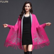 YUJIN Embroidery Scarf, Tassel Thicken Winter Warm Shawl Wraps, Luxury Elegant Double Sided Wearable