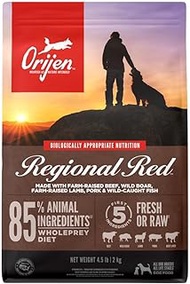 ORIJEN REGIONAL RED Dry Dog Food, Grain Free and Poultry Free Dog Food, Fresh or Raw Ingredients, 4.5lb