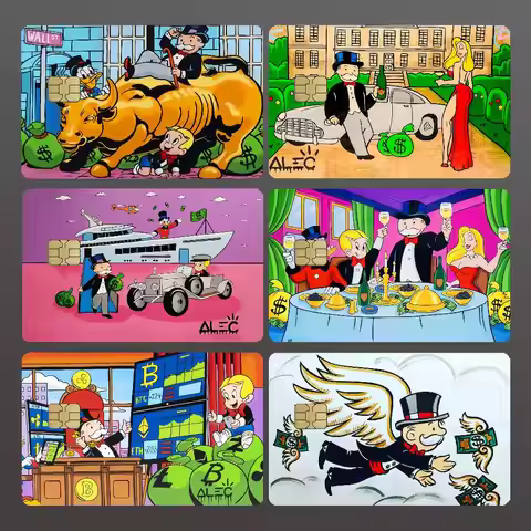 Art Alec Monopoly Credit Skin Cover Card Stickers 4PCS Film Bus Pass Front Decoration Bank Debit Wat