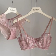 Underwear Women Big Breasts Look Small Half Cup Thin Style Sexy Summer Anti-Sagging French Lace Pure
