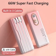 66W Fast Charging 10000mAh Powerbank with 3 Cable Mini Power Bank