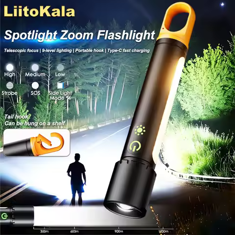 LiitoKala LF-X725 Type-C Rechargeable Flashlight Multifunctional Outdoor Telescopic Zoom with Side L