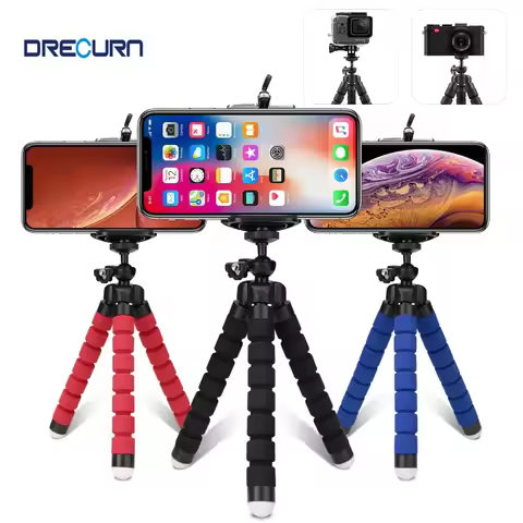 DRECURN Flexible Mini Sponge Tripod for Mobile Phone Holder Clip Stand Camera Gopro 8 7 IPhone Xiaom