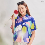 AT Hue4624 เสื้อเชิ้ต อก 46 ยาว 22-24 เสื้อแขนสั้น แขนในตัว เสื้อผ้าลินิน แท้ 100% เส้นใยธรรมชาติ พิ