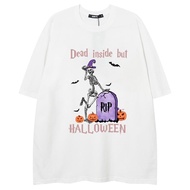 Oversized Trendy Men T Shirt Halloween Graphic Print Short Sleeved Baggy Size All Saints' Day Cotton