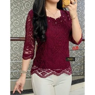 SHOOPI ATASAN BLUS BROKAT WANITA/BLUSS SEMI PRANCIS KEKINIAN CANTIK TERBARU TANGAN LURUS