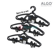 [SG Stock] [Bundle of 3] Algo 3P Set Multifunctional Plastic Cloth Hangers Laundry Hanger With Strap Hook and Clips