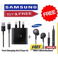 [ BUY 1 GET 1 FREE ]Samsung 15W Fast Charger A21S A13 A14 A23 A24 A50 A31 A32 Tab A7 (Type C Charging Set +AKG Earphone)