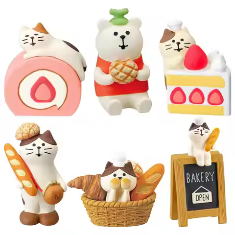 Miniature Cat Figurines Micro Scene Coffeeshop Bookshelf bakery Decoration Garden Resin Craft Japane