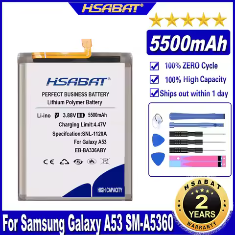 HSABAT EB-BA336ABY 5500mAh Battery for Samsung Galaxy A53 SM-A5360 A5360 A33 5G Batteries