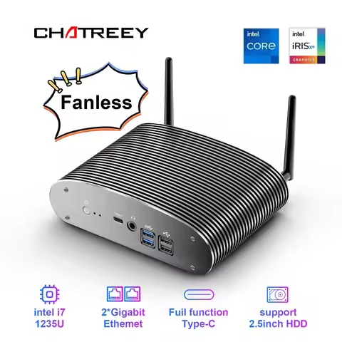Chatreey Intel 1235U i7 1255U TK12F Fanless Mini PC Gaming Desktop Computer 3x4K@60GHZ Support NVME 