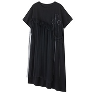 XITAO Gauze Patchwork Loose Female Dress Short Sleeve Pullover Irregular Casual Temperament Slimming