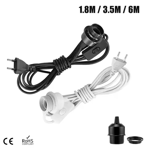 Power Cord Cables E26 E27 Full Teeth Lamp Base Holder 1.8m 3.5m 6m With Switch Wire EU Plug For Pend