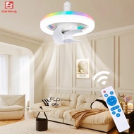 [clarins.sg] Ceiling Fans with Light Bulb Remote RGB Mode Light Socket Fan 3 Color Dimmable