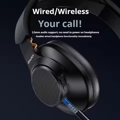 AWEI A997BL Bluetooth 5.1 Over-Ear Headphones 40mm Titanium Diaphragm 15H Playtime Stereo Surround W