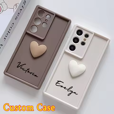 Customized Text 3D Love Heart Case For Samsung Galaxy S20 S21 S22 S23 S24 S25 S26 FE Plus Ultra 5G L