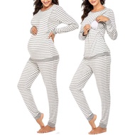 Maternity Pajamas Striped Nursing Sleepwear Full Sleeve Nursing Pajama Set Breastfeeding Clothes