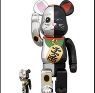Medicom bearbrick 招財貓 銀黑 400% & 100% be@rbrick 黑銀 千萬兩
