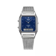 [Powermatic] Casio AQ230EM-2A AQ-230EM-2A Analog-Digital Vintage Style Square Dial Dual Time Stainle