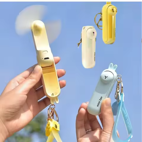 Portable Mini Fan+Key Chain Flashlight Cute Hand Fold USB Fan Kipas Student Dormitory Desktop Outdoo