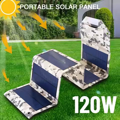 120W Portable Foldable Solar Panel Charger, USB Solar Charging Panel With 6 Solar Panels & 3-in-1 Ca