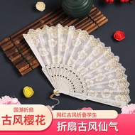 Ancient Fan Chinese Style Woman Fan Folding Fan Cherry Blossom Summer Portable Portable Dance Fan In