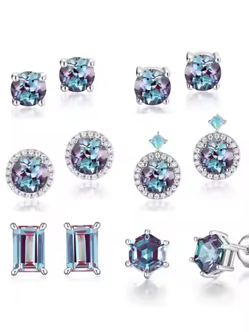 ALLNOEL Alexandrite Stud Earrings for Women 925 Silver June Birthstone Anniversary Gift Minimalism F