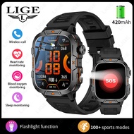 LIGE New 1.96\" HD Screen Smart Watch Men With LED UV Flashlight 420Mah Large Battery Men’S Watches
