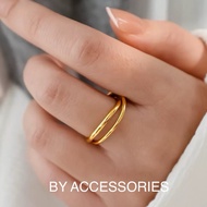 Titanium ring with 2 stainless interlocking wavy circles