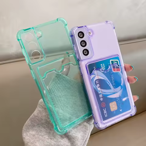 S 20 21 22 Card Slot Holder Bag Case For Samsung Galaxy S21 S20 S22 Plus Ultra Fe Transparent Silico